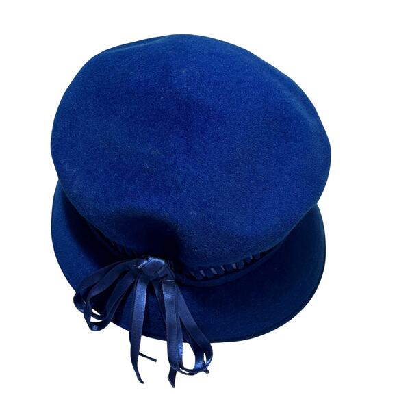 Royal blue Glenover felted wool pillbox hat vintage mid century ribbon trim - Picture 9 of 10